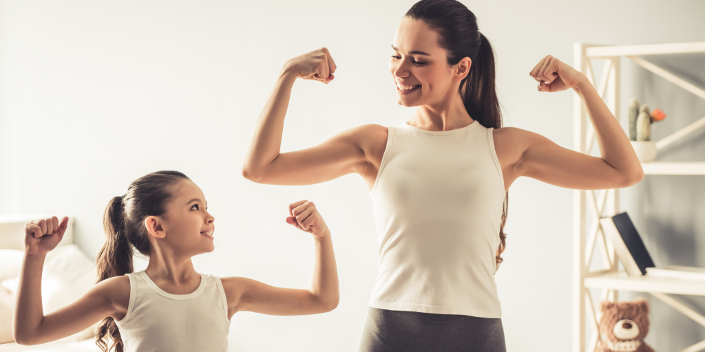 mom and child after postpartum body restoration